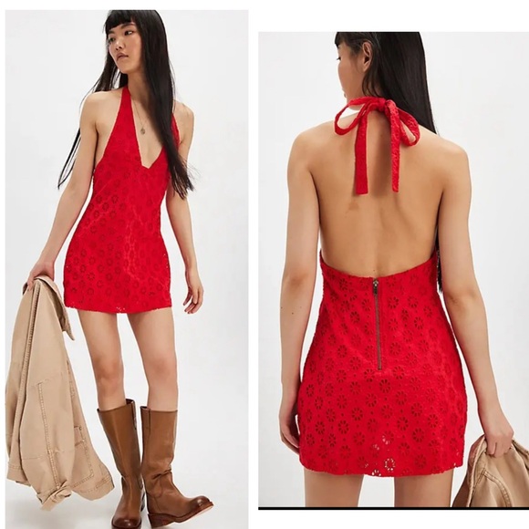 NWT Free People Women's Red Trevi Eyelet Mini Dress - Picture 1 of 8